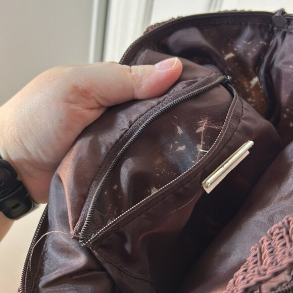 Vintage Crochet Patterned Shoulder Bag - Brown, Tan and Beige boho beach vibes - Picture 8 of 9